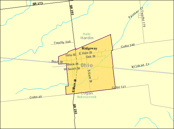  Detailed map of Ridgeway, Ohio