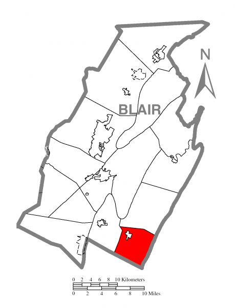  Map of North Woodbury Township, Blair County, Pennsylvania Highlighted