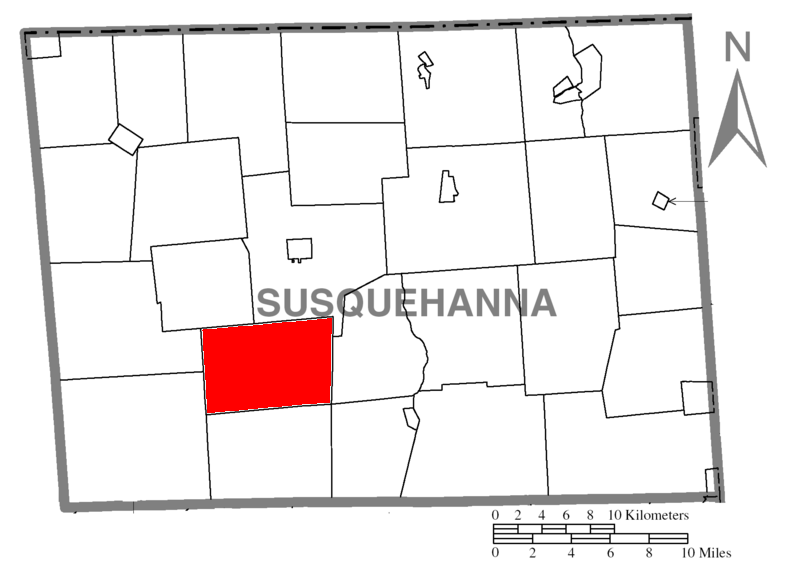  Map of Susquehanna County Pennsylvania highlighting Dimock Township
